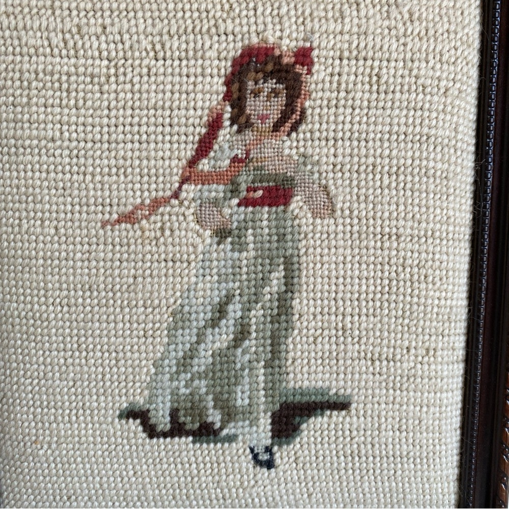 Pinkie And Blue Boy Framed Needlepoint Portraits Embroidery Crewel Vintage - Picture 6 of 9